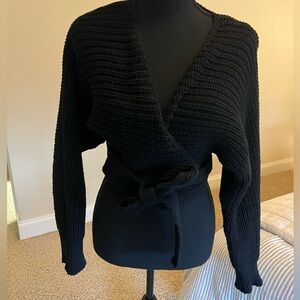 Tailor Made Black Chunky Cropped Wrap Sweater Polyester Cotton Blend One Size